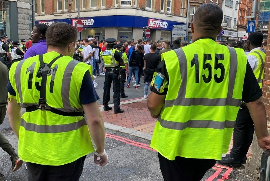 Security workers in Reading town centre
